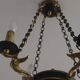 Vintage French Empire Swan Chandelier: Bronze Brass Toleware, C1950s