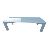 Long modern coffee table in glass and off-white metal - as new.