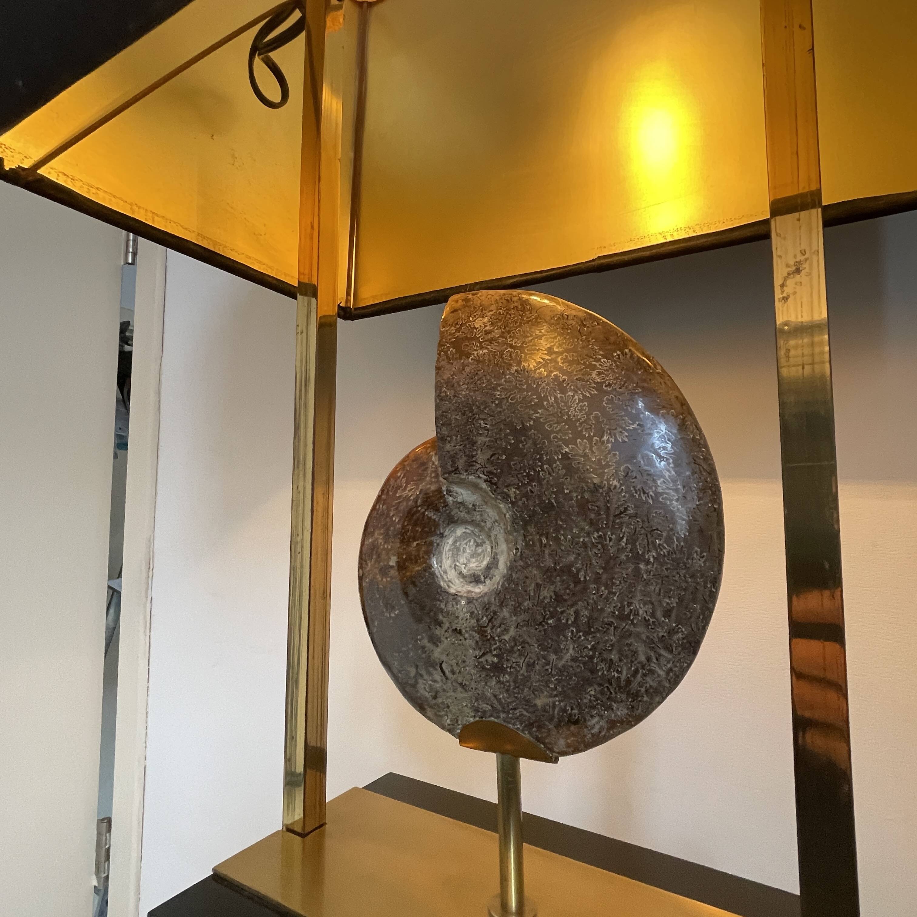 MAISON JANSEN (attr) 'Ammonite' lamp 102cm, gilded brass and black lacquered wood