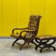 Original English Chesterfield Wingback Chair & Matching Footstool