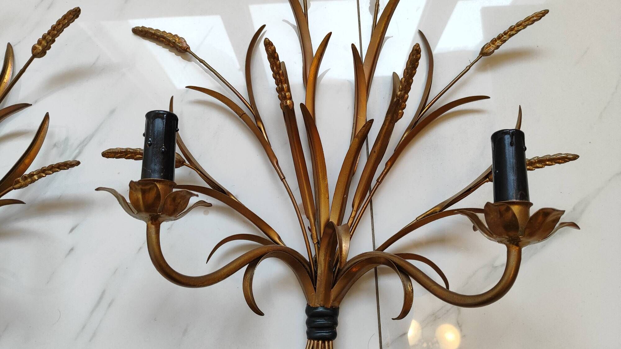 Pair of vintage Sheaves of wheat wall lights