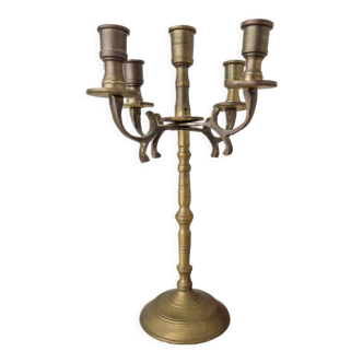 Chandelier en métal doré vintage 5 feux
