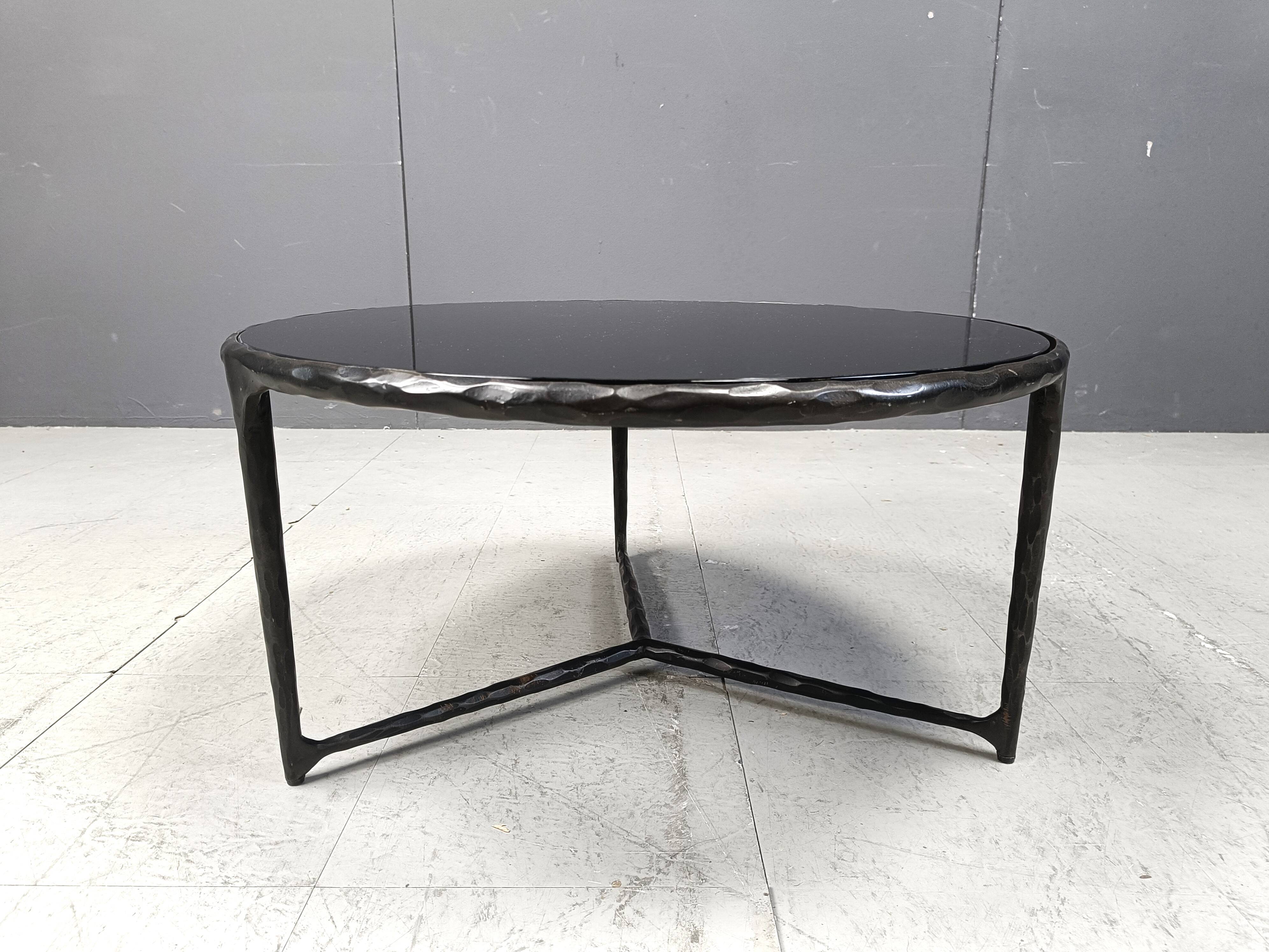 Vintage sculpted steel brutalist coffee table, 1970s