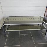 Chromed metal coffee table with smoked glass top from the 70s