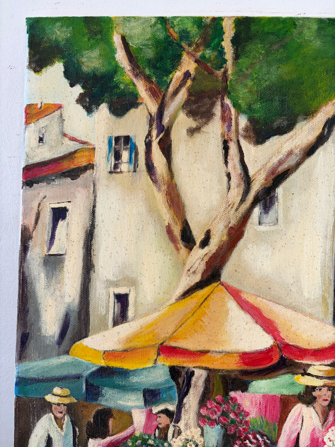 The flower market, oil on canvas signed Luga.