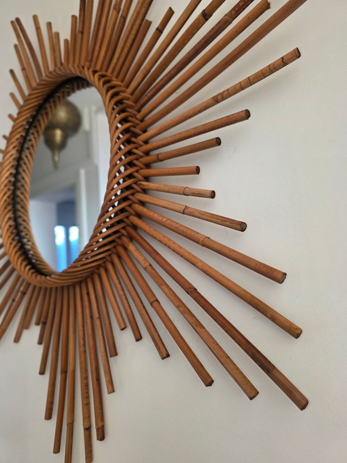 Vintage XL rattan sun mirror