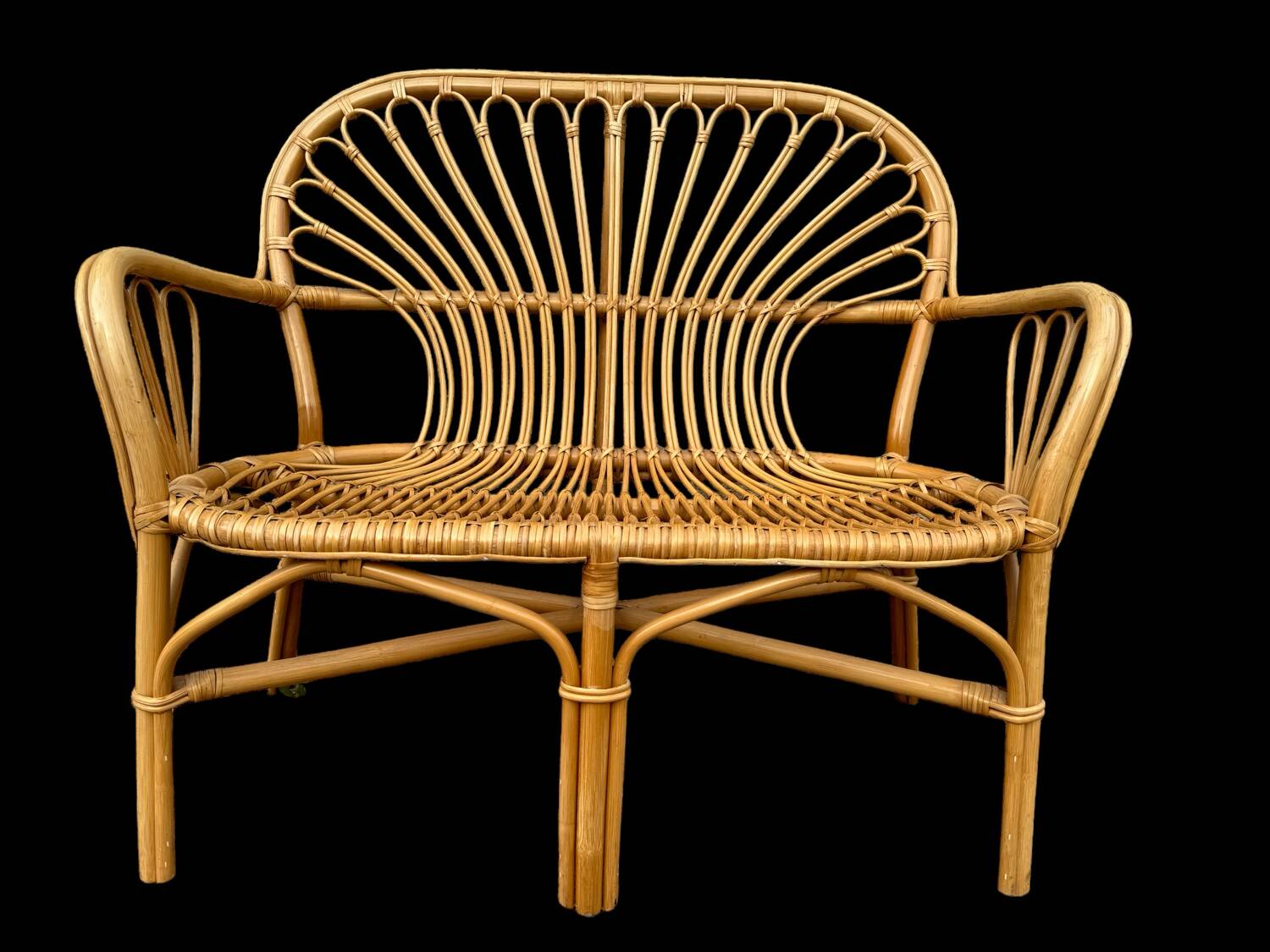 Canapé 2 places en Rotin année 70