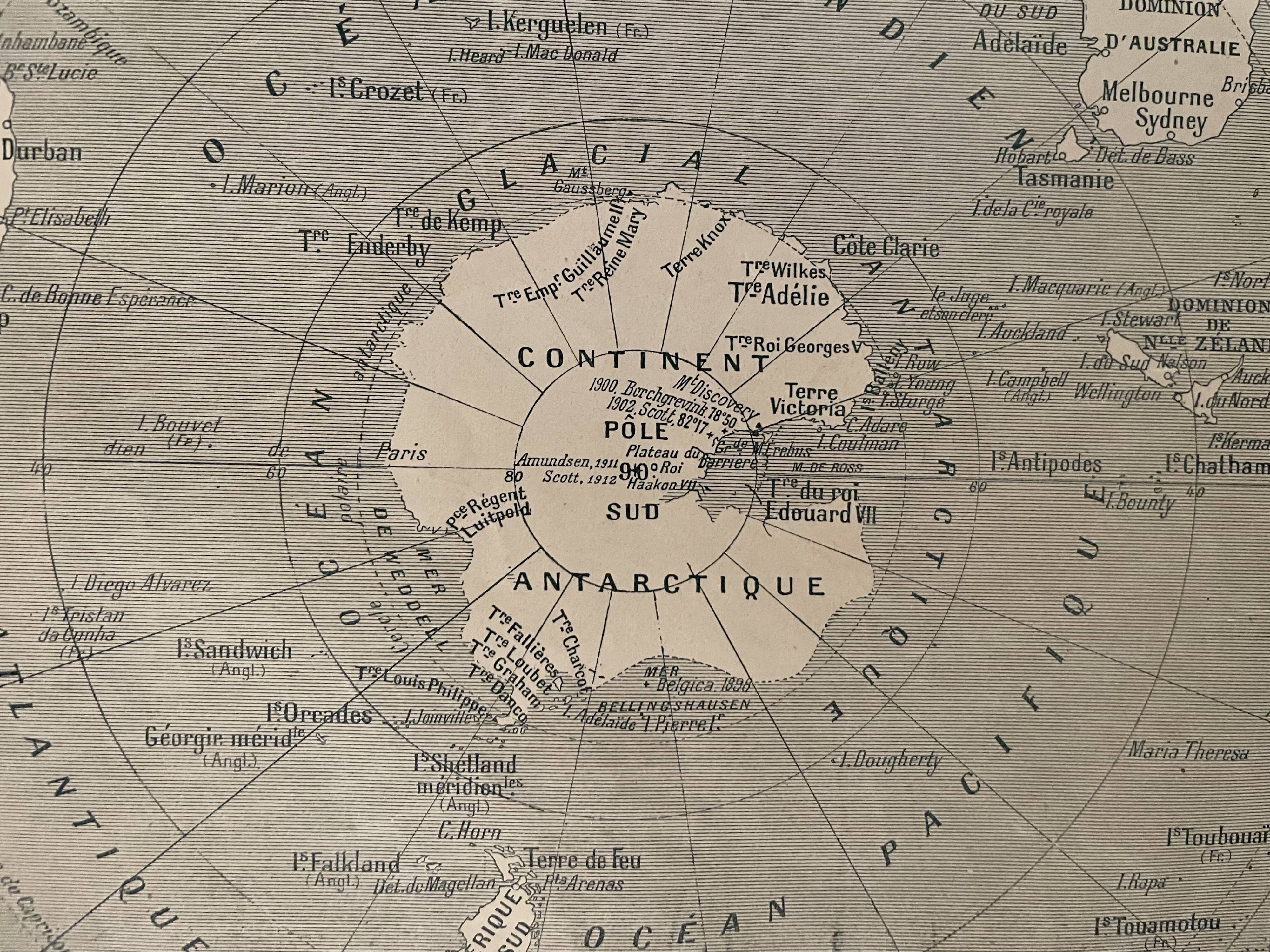 Lithograph engraving world map of 1922