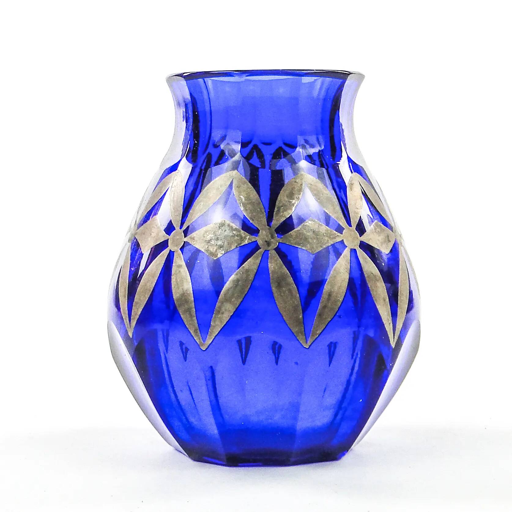 Art Deco vase, blue crystal, Poland, 1930s