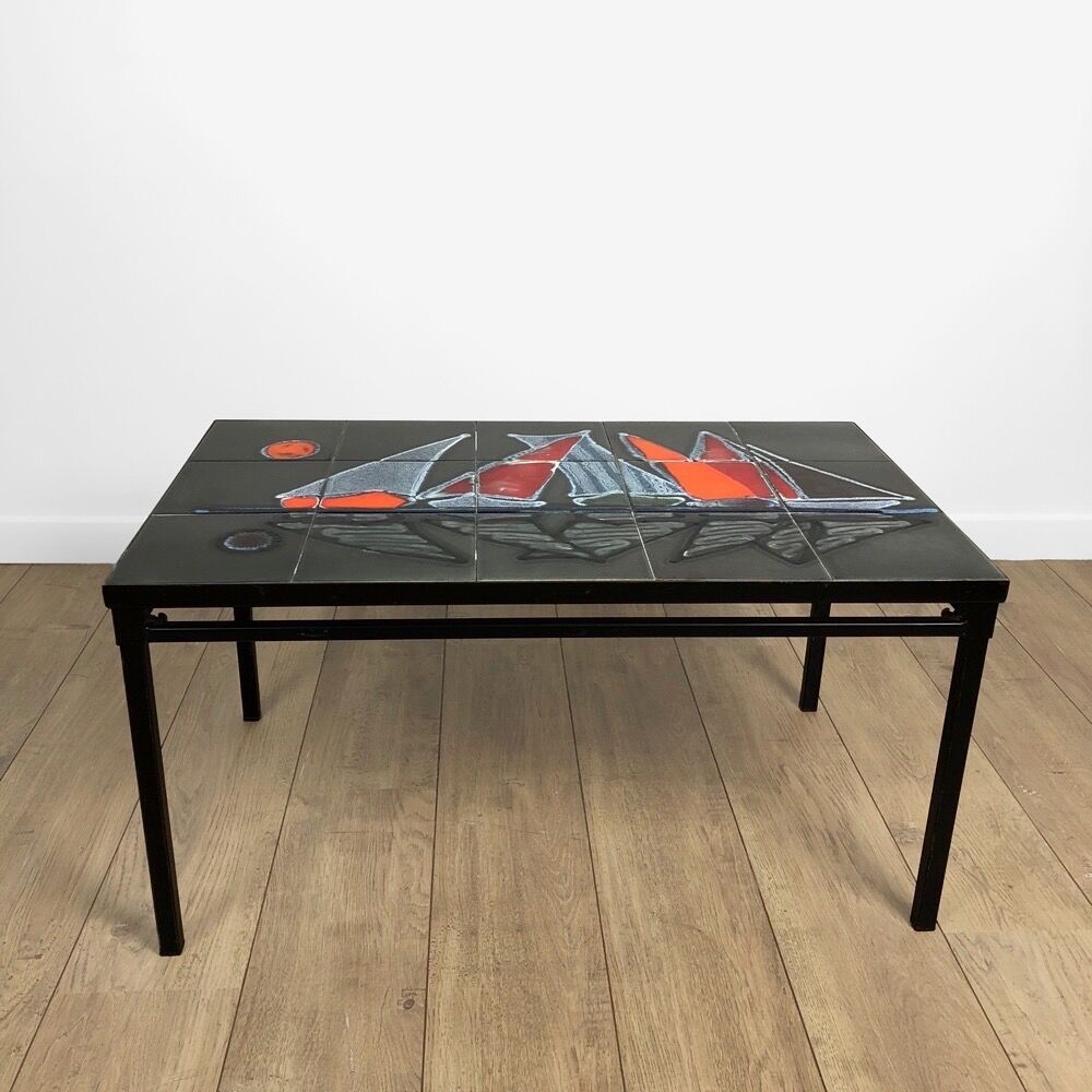 Ceramic coffee table design décor sailboats 1960