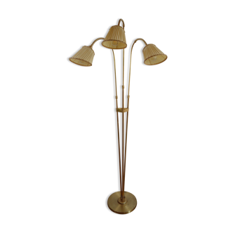 Large swedish brass floorlamp with three points of light. 1940's.