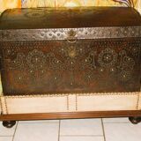 17th century studded leather travel trunk, richly decorated