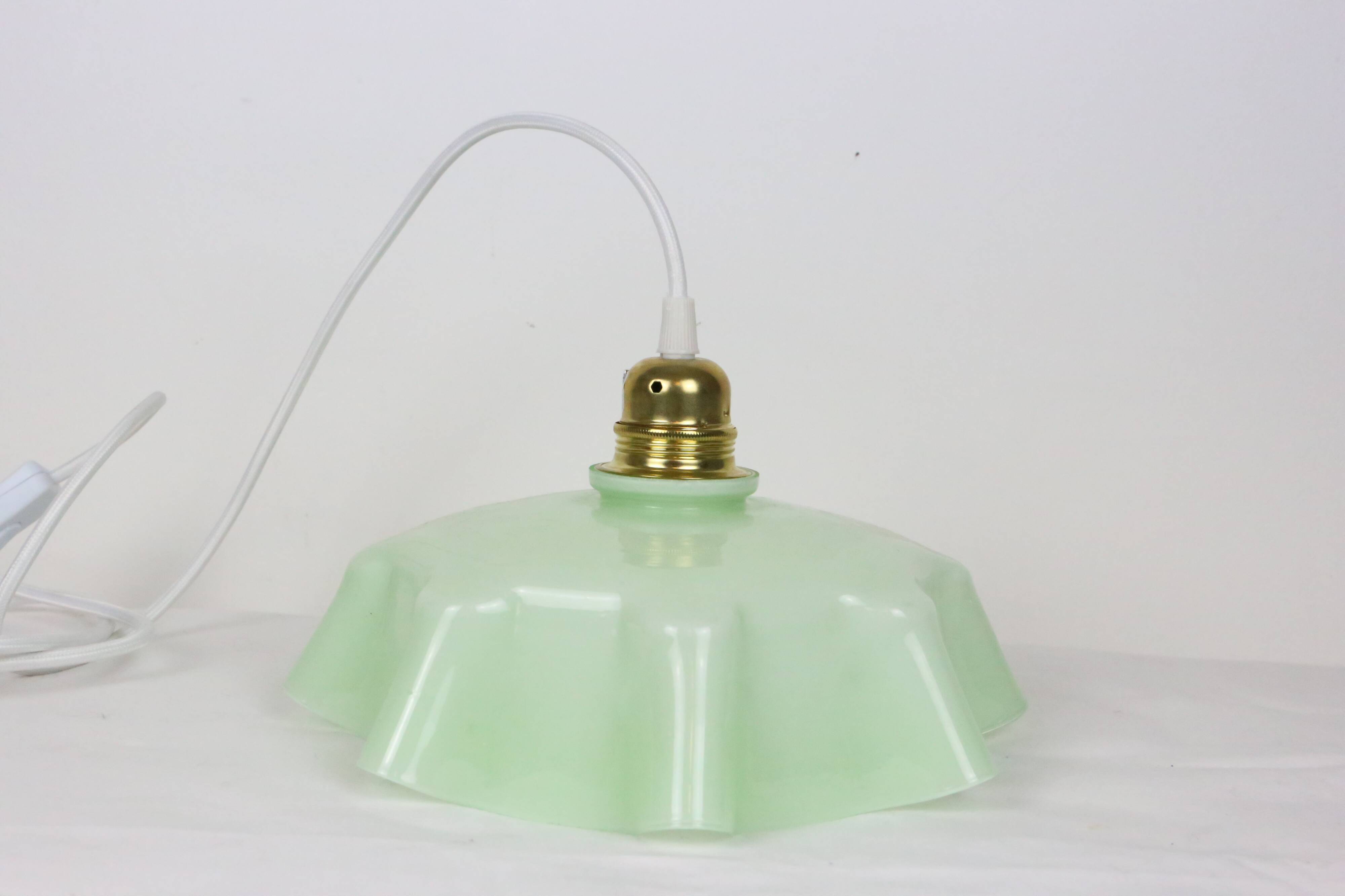 Mint green glass pendant lamp, vintage