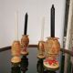 Set of 4 turned wooden candle holders