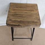 Old workshop stool in wood + wrought iron