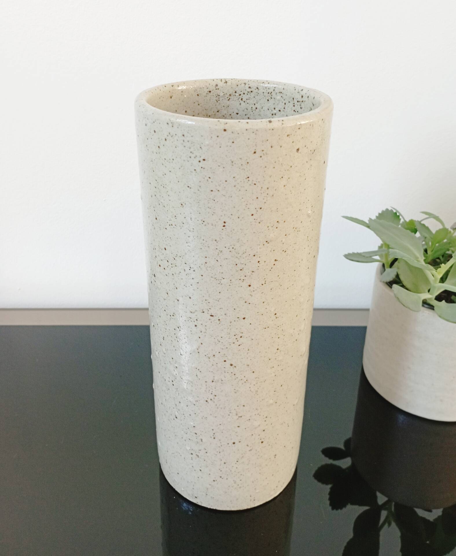 Vintage glazed stoneware cylinder vase - 1970