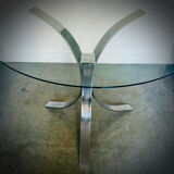 Dining table glass and chrome vintage 1970s