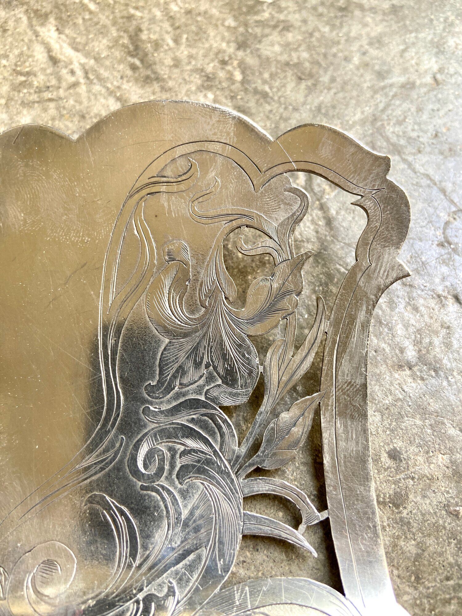 Silver TG monogrammed asparagus shovel by Félix Malique, late nineteenth century