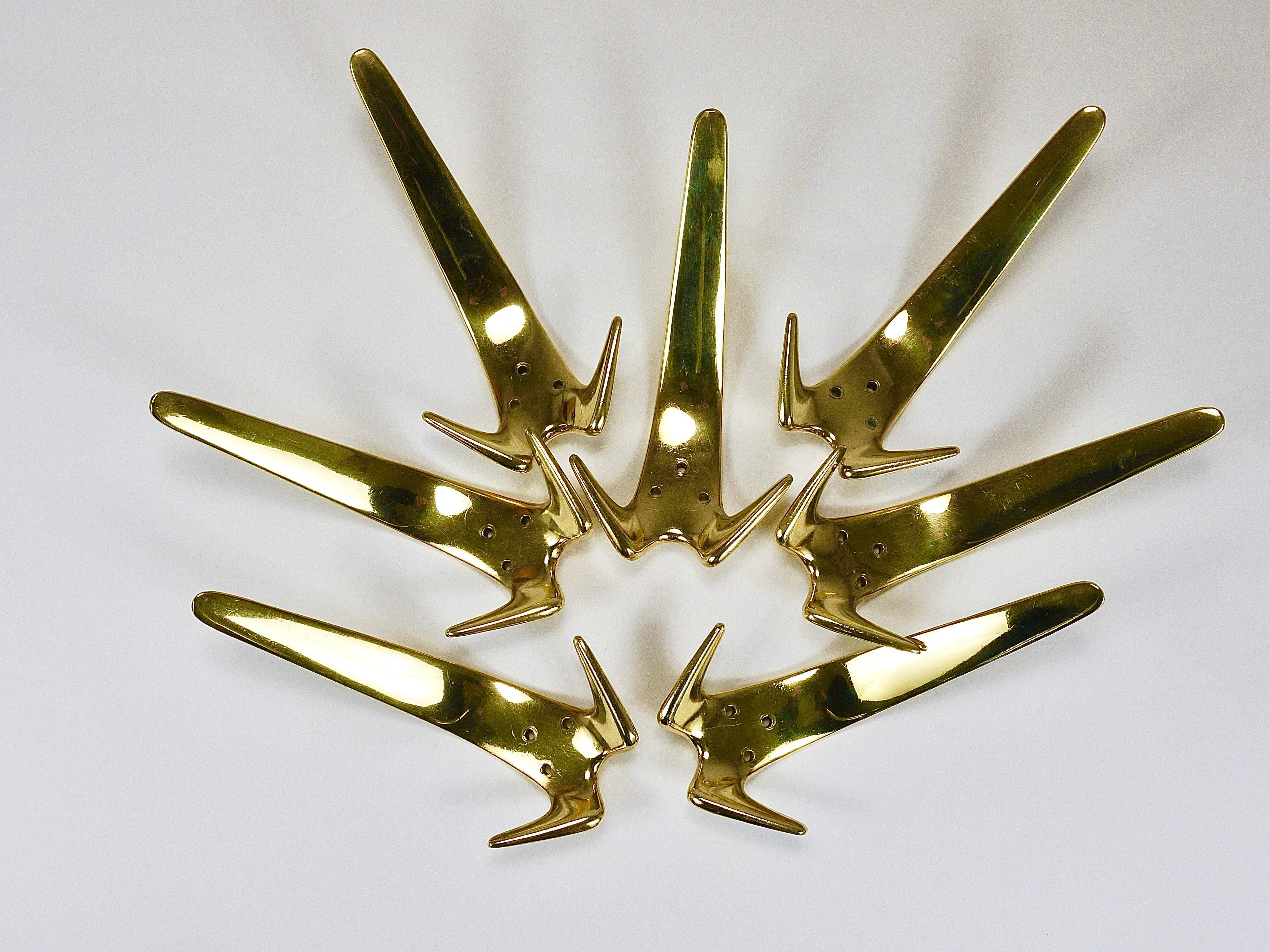 Up to 5 large vintage brass wall hooks by Carl Aubock #4056, Austria, 1950s.