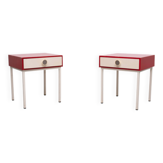 Paire de tables de chevet rouges vintage des années 1960, Hollande