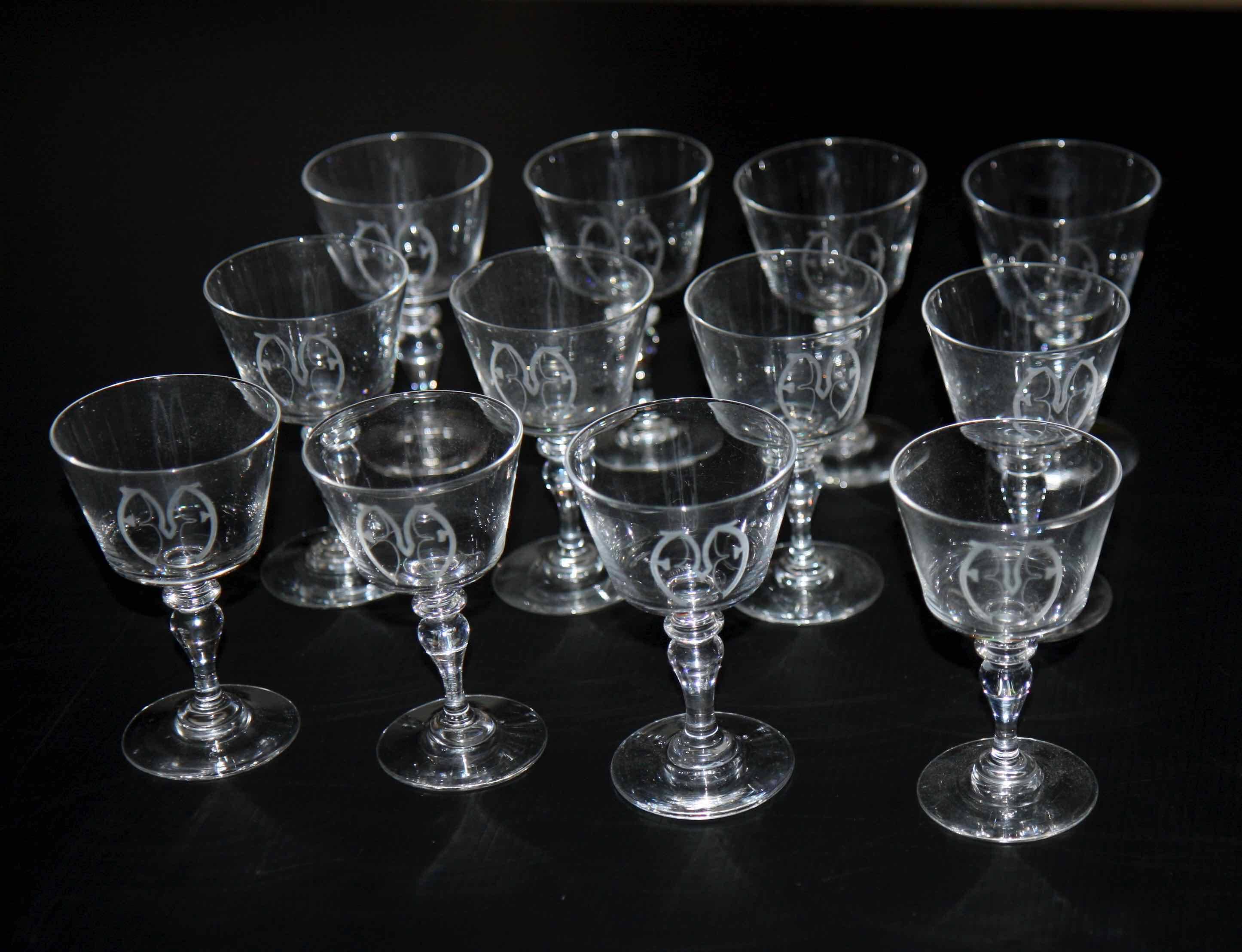 Set of 12 Art Nouveau glasses.