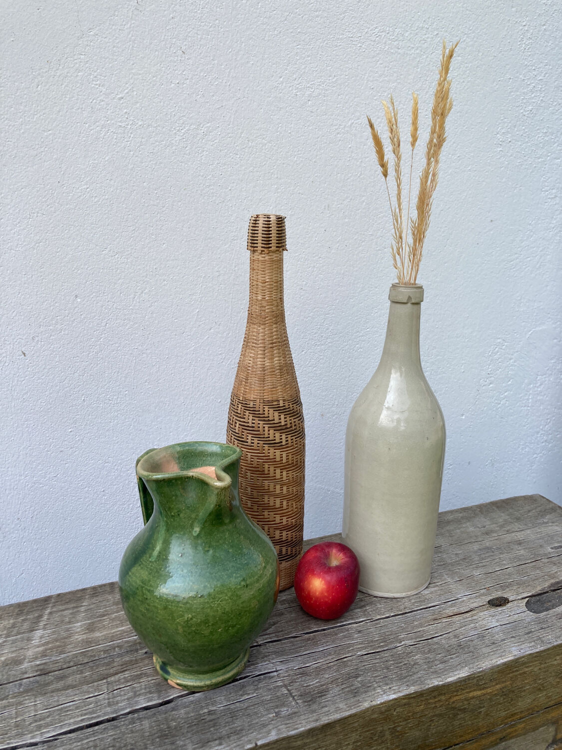 Green glazed terracotta pitcher / potter's ceramic vase