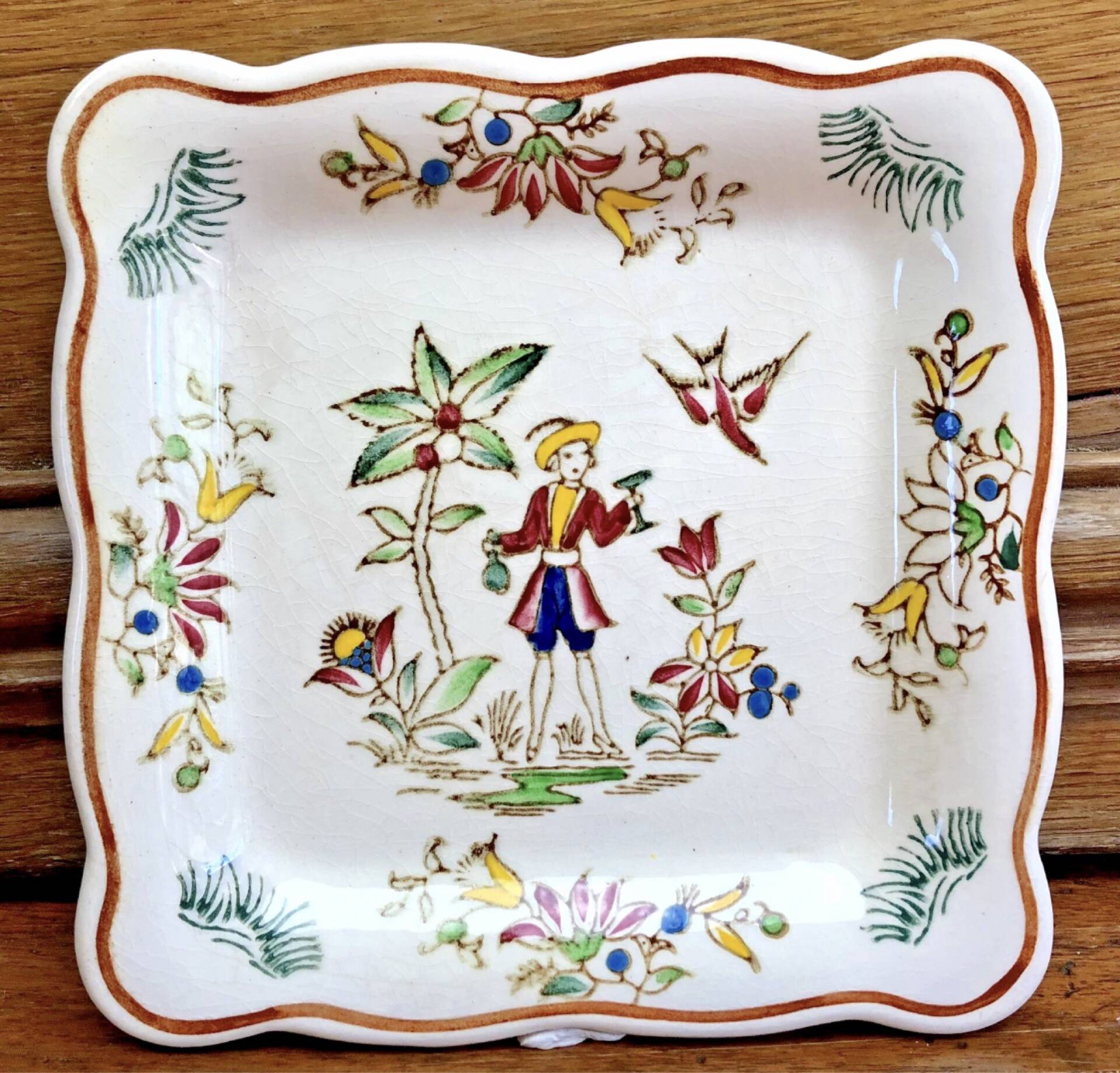 9 old square plates for cake, dessert, and aperitif from Longwy Moustier.
