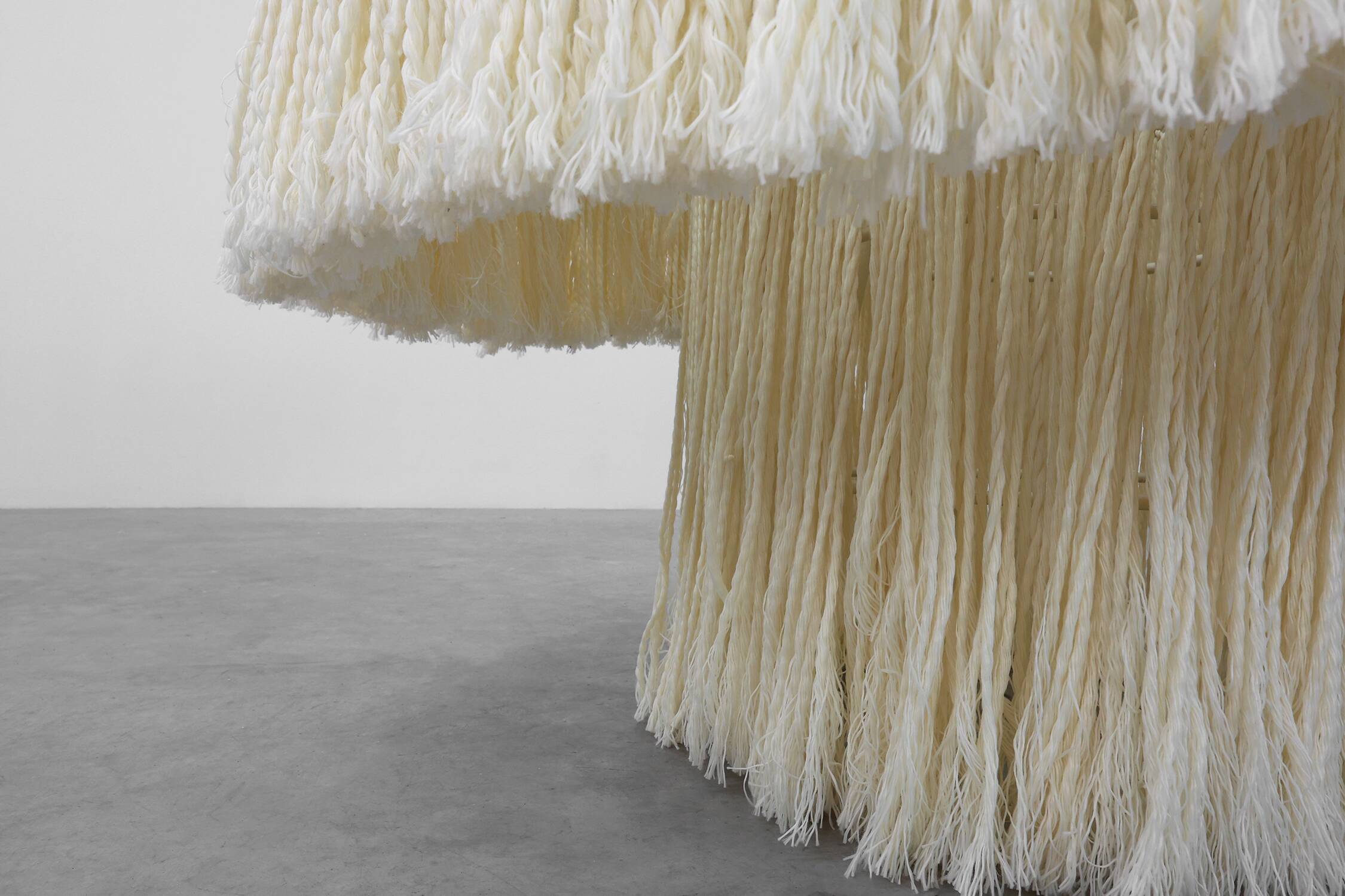 Monumental dining table with glass top and macramé, Italy