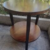 Table basse ronde en bois massif 1970 à double plateau