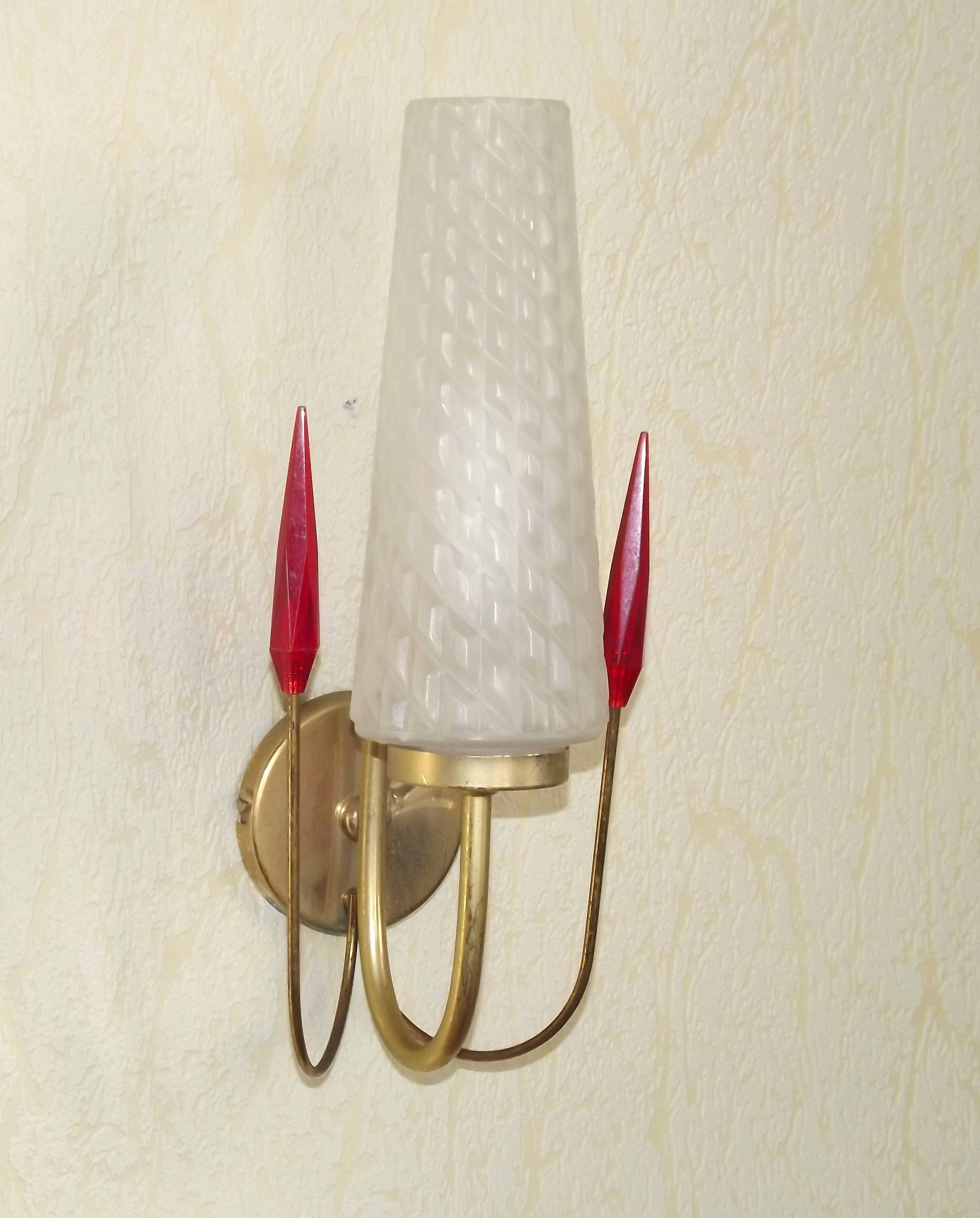 Simple Vintage Retro 1960s Gold Metal White Glass Shade 5