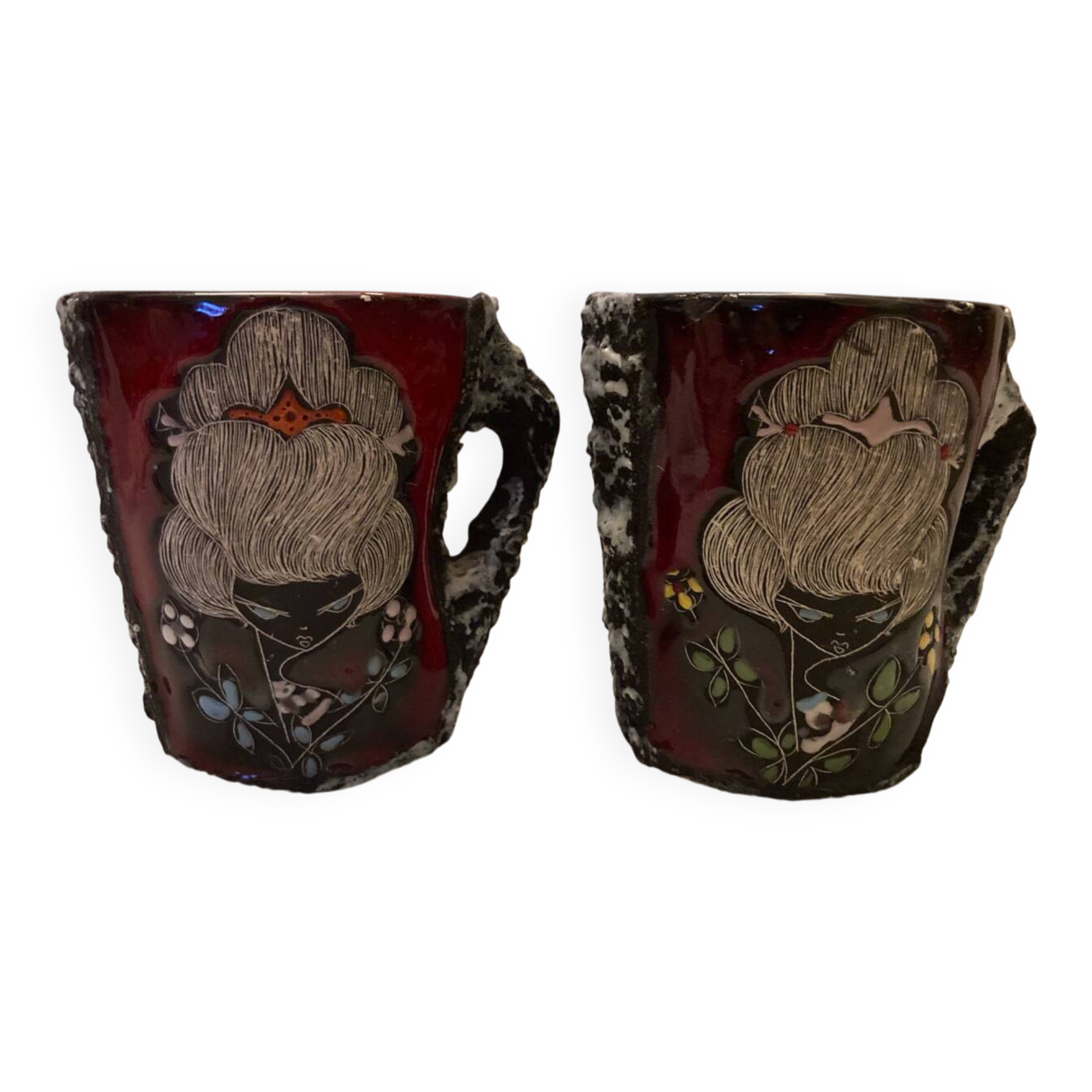 Set of 2 vintage lava stone mugs