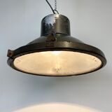 Industrial aluminium factory lamp with glass cover, 1960s