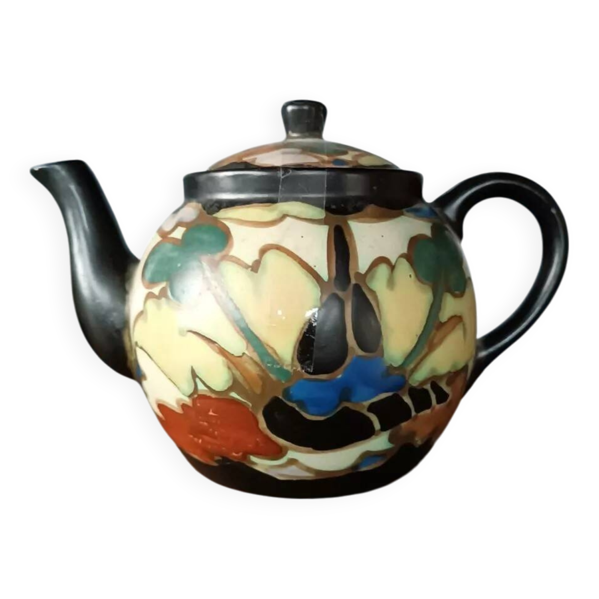 Lot Vintage Théière + Pot à Lait + Sucre En Céramique Marron - Déco Rétro - Occasion