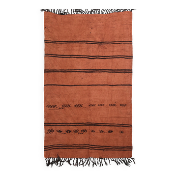 Tapis vintage kilim terracotta et noir 5x8, tapis boho fait main pour chambre à coucher