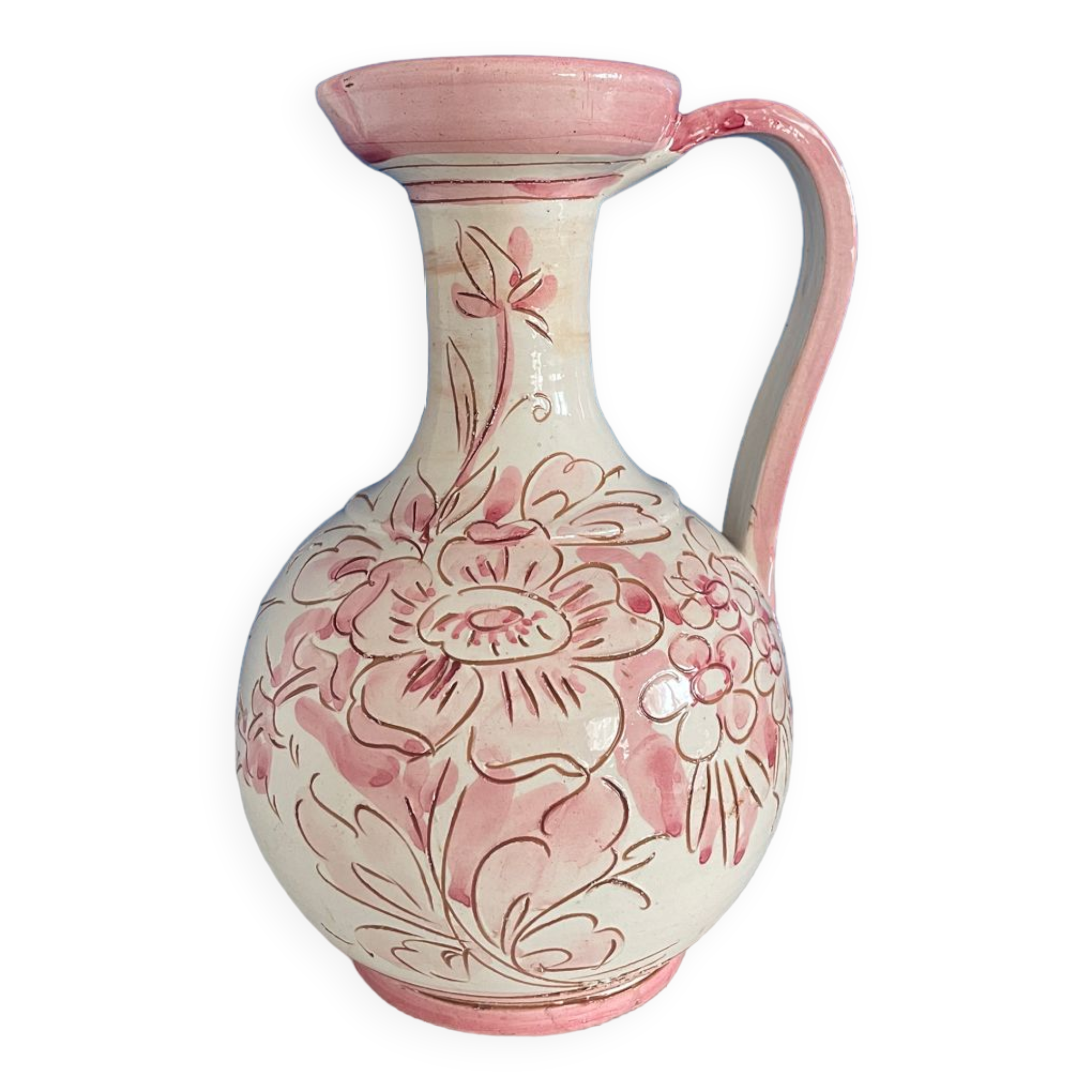 Italian pink and white pitcher vase