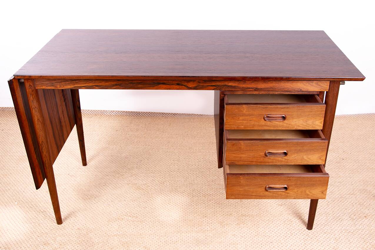 Danish extendable desk, Rosewood and Brass, model OS 51, Arne Vodder.