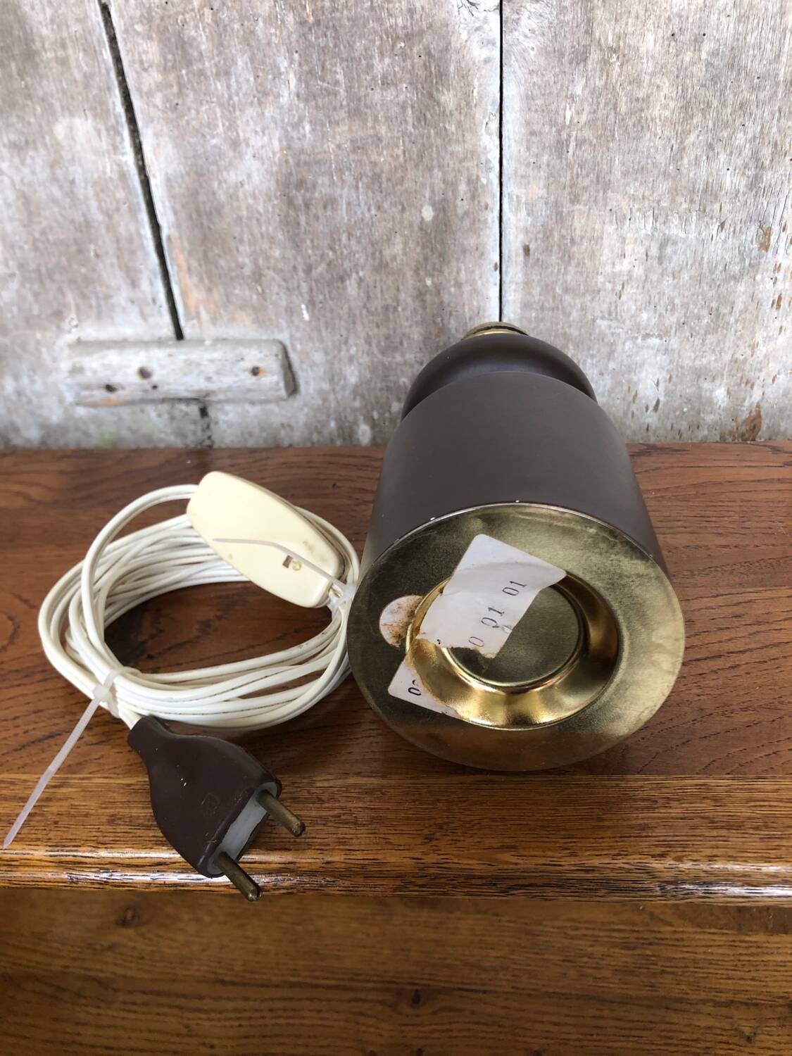 Old vintage golden & brown metal lamp base