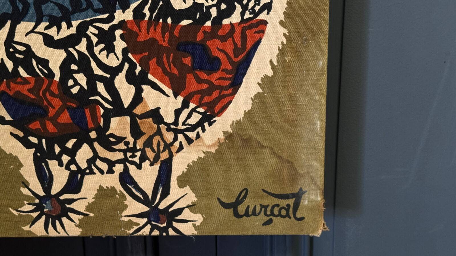 Tapestry panel on cotton by Lurçat, 1960, aquarium decoration