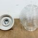 Industrial porcelain red enamel pendant light with ribbed clear glass, 1970s