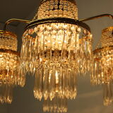 1950s, vintage crystal brass chandelier, železnobrodské sklo,czechoslovakia