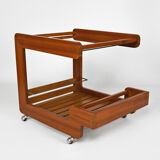 Scandinavian teak serving table with mirror tray, 70s