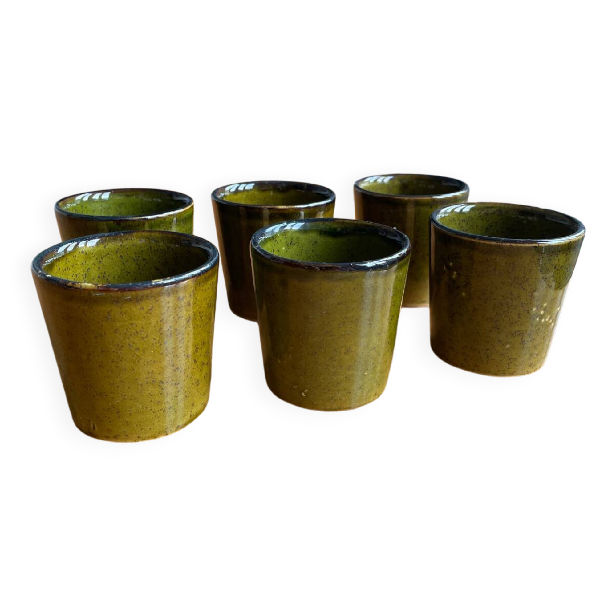 Mugs cups enameled stoneware 60s vintage
