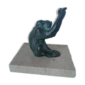 Bronze animalier Orang-Outan signé Henri Rischmann avec socle en marbre
