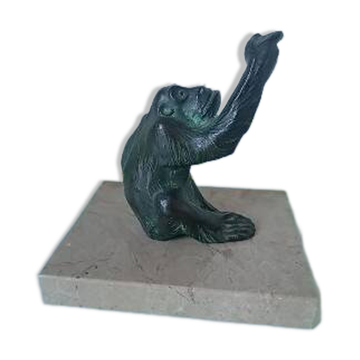 Bronze animalier Orang-Outan signé Henri Rischmann avec socle en marbre
