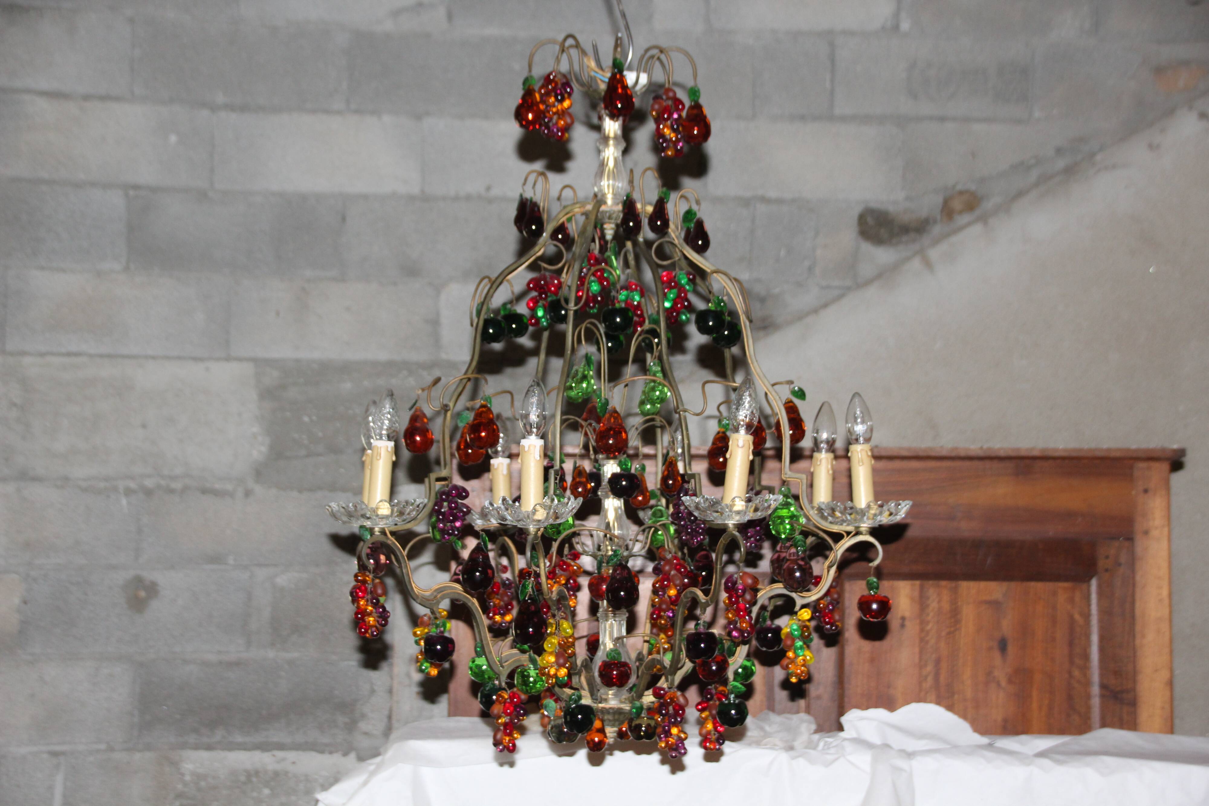 Chandelier glass Murano multicolored Fruits glass Murano Living room Dining room Apples Pears Grape