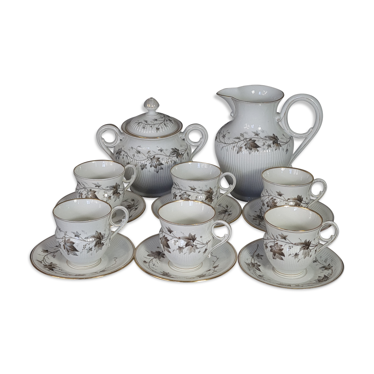 Old coffee set 8 pcs porcelain decoration painted with grapefruit around 1900