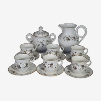 Ancien service à café 8 pcs porcelaine décor peint de pampres vers 1900