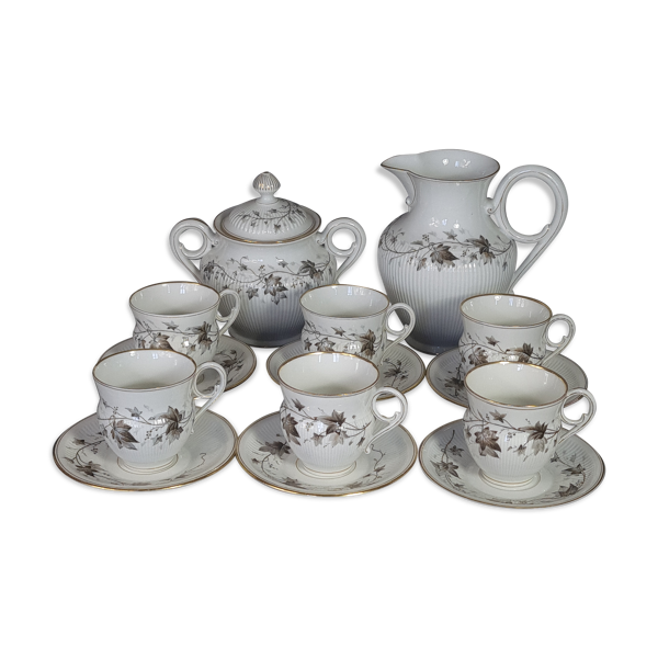 Ancien service à café 8 pcs porcelaine décor peint de pampres vers 1900
