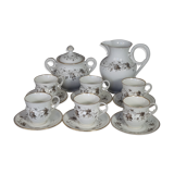 Ancien service à café 8 pcs porcelaine décor peint de pampres vers 1900