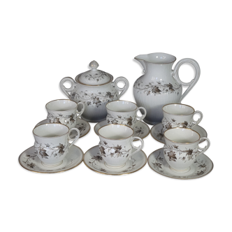 Ancien service à café 8 pcs porcelaine décor peint de pampres vers 1900